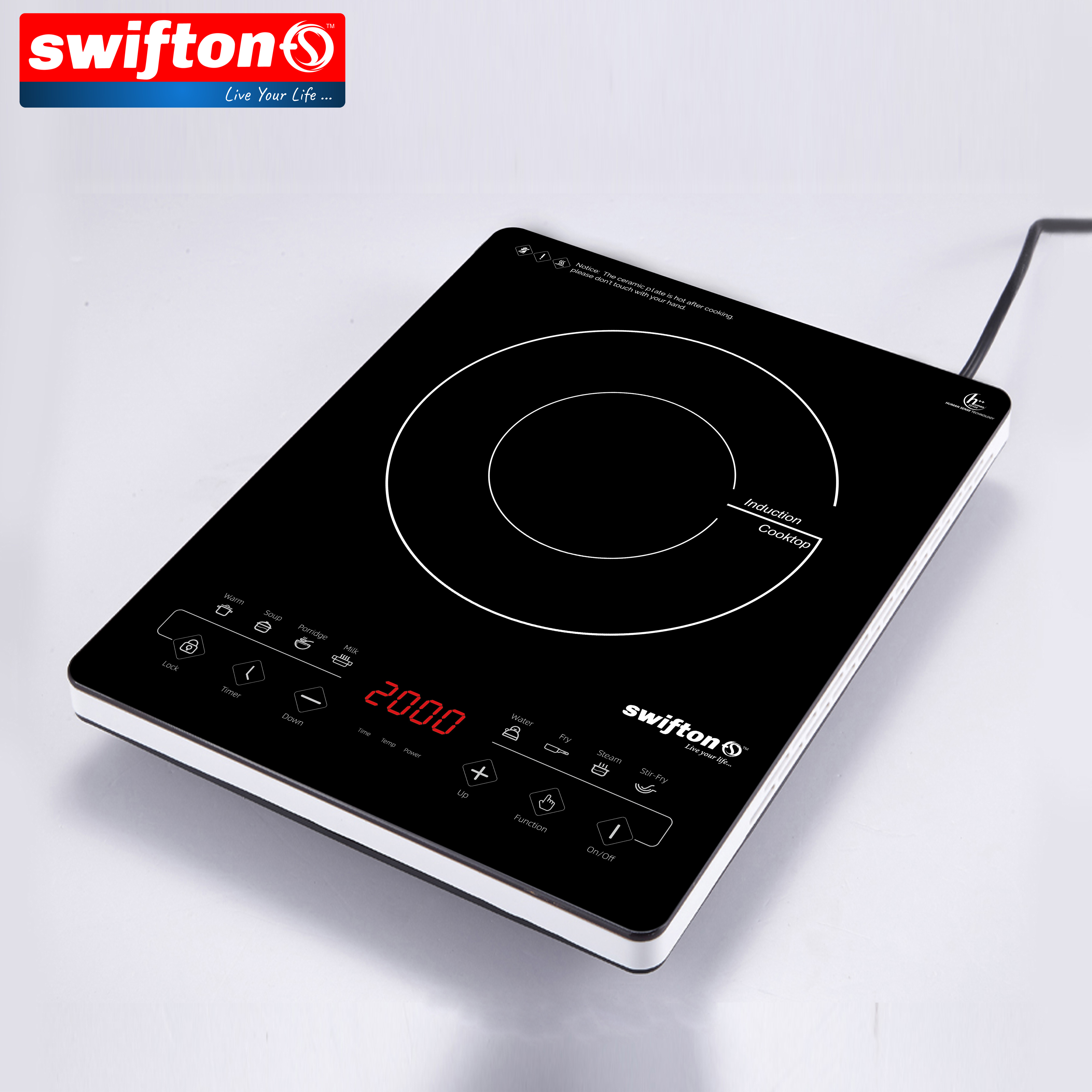 SWIFTON Induction Cooktop Anti Overflow Protection System 40 mm Slim Body Keep Warm Child Lock Timer SN-A37SH