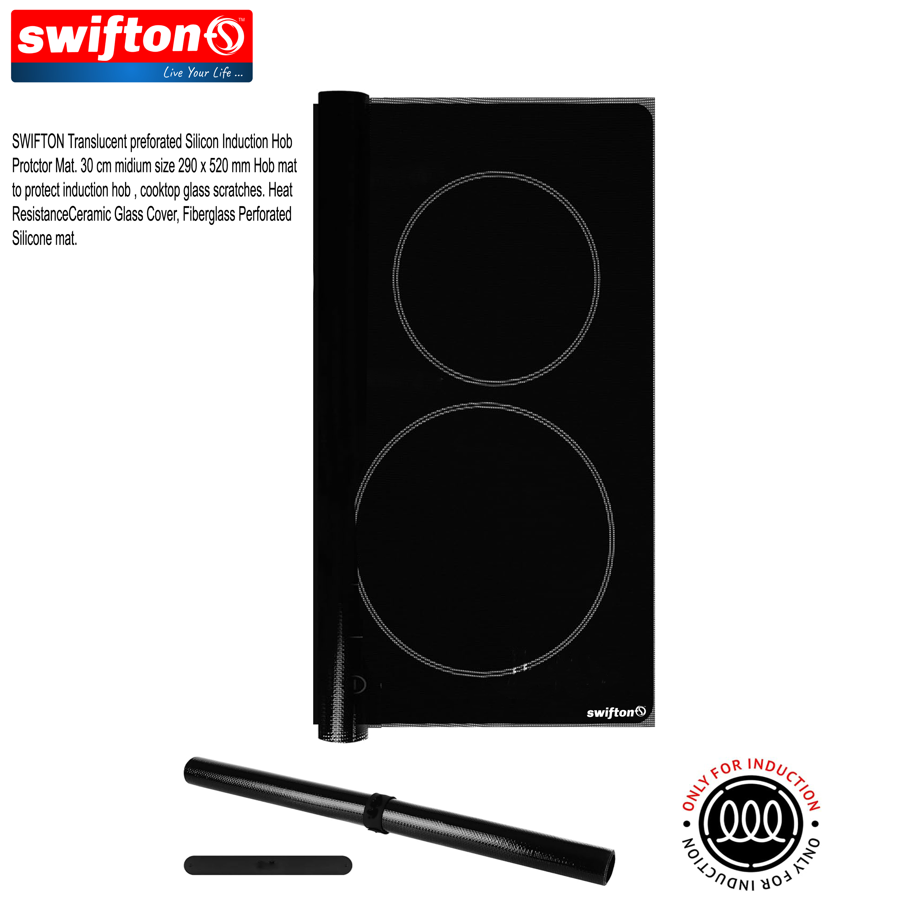 Swifton Silicone Mat for Induction Cooktop Hob 1 Piece Set Simple and Lightweight Translucent 30 cm Induction Cooktop Hob Glass Protector Mat Anti-Slip Pad