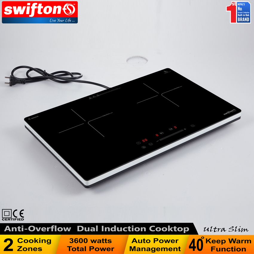 Swifton Double 2 Induction Cooktop Anti Overflow Protection 9 Cooking Power level Keep Warm Child Lock Timer SN-i20DH